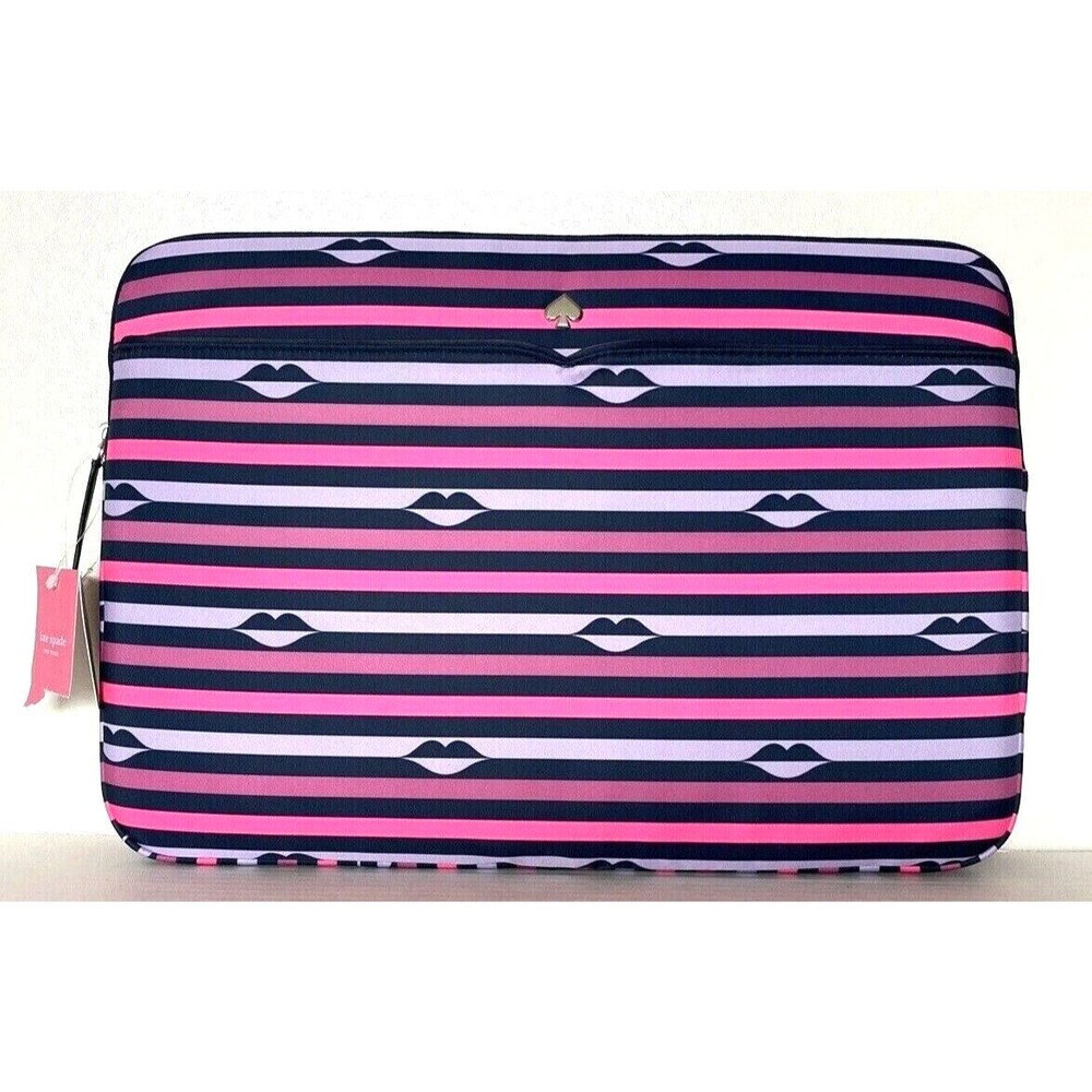 New Kate Spade Jae Lip Print Nylon Laptop case fit to 16" Pink Multi